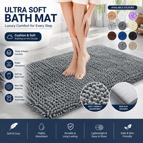 Non slip chenille bath mat - non,