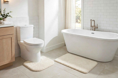 Beige solid rectangular bath - beige,